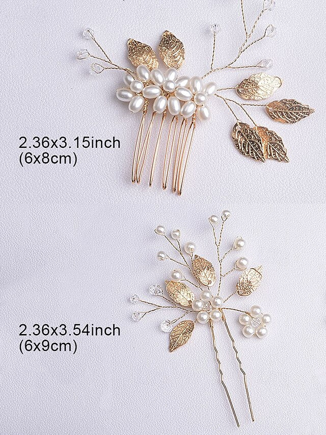 Silver Faux Accessory Bridal Leaf with Hair Gold Pearls and Set