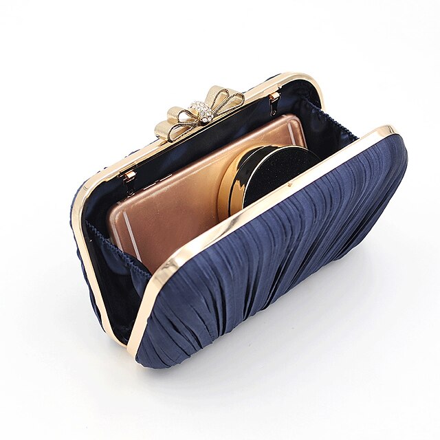 Pleated Rhinestone White Bag Bow – Women's Clutch Elegant