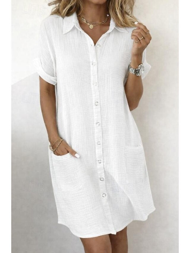 Women's Mini Dress Cotton Linen Dresses Shirt Dress Winter