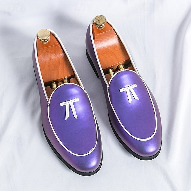 Yellow Loafers Black Leather with Faux Trim Men's Patent