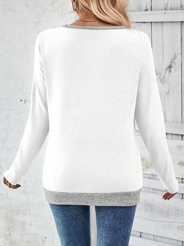 Women's Blouse Patchwork Buttons Plain Elegant Casual Long