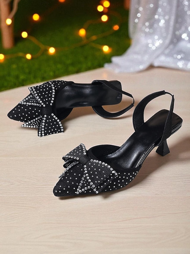 Sparkly Heels - Bow Rhinestone Pointed Slingback Women's