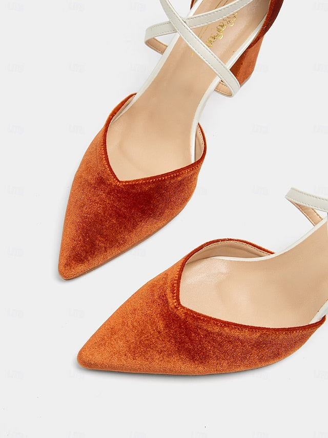 - Elegant Women's Chic Suede Two-Tone Strap Heels Ankle