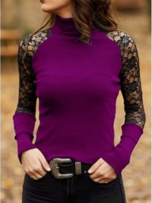 Women's Blouse Lace Patchwork Solid Color Stylish Casual