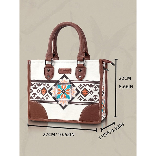 Canvas Handbag Women's and Leather Faux Set Ethnic with