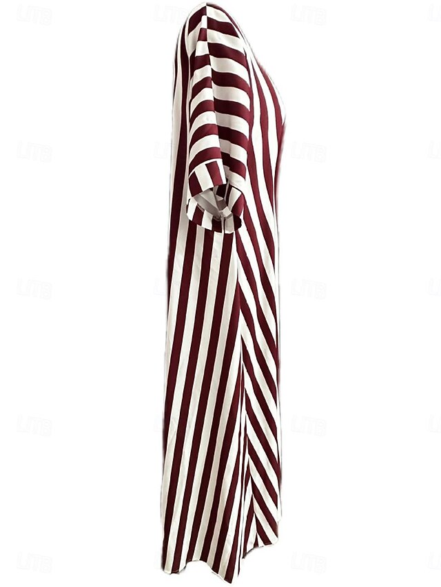 Women's Casual Dress Stripe Button Print Shirt Collar Long