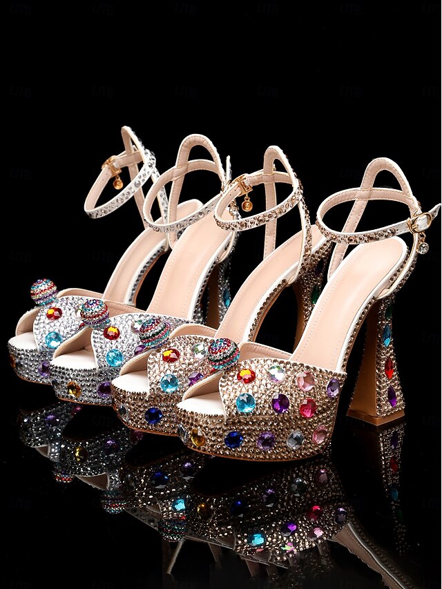 High Heel Sandals Matching Rhinestone Platform Women's with
