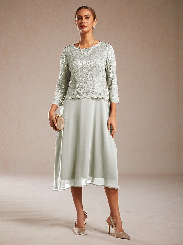 Women's Midi Dress Chiffon Dress A Line Dress Lace Sequins