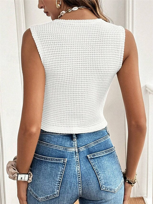Women's T Shirt Tank Top Tee Top Buttons Plain Fashion Sexy