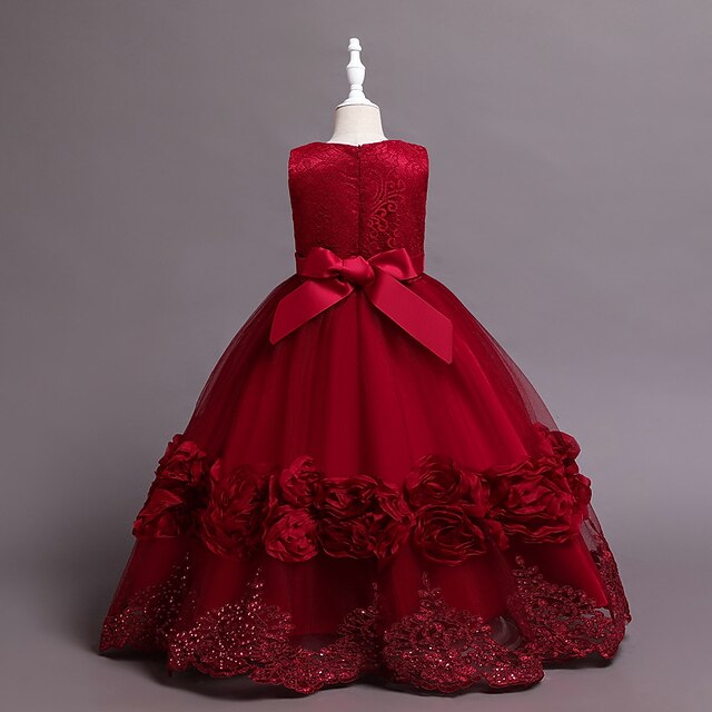 Kids Plain Dress Little Line Floral Girls' A Party