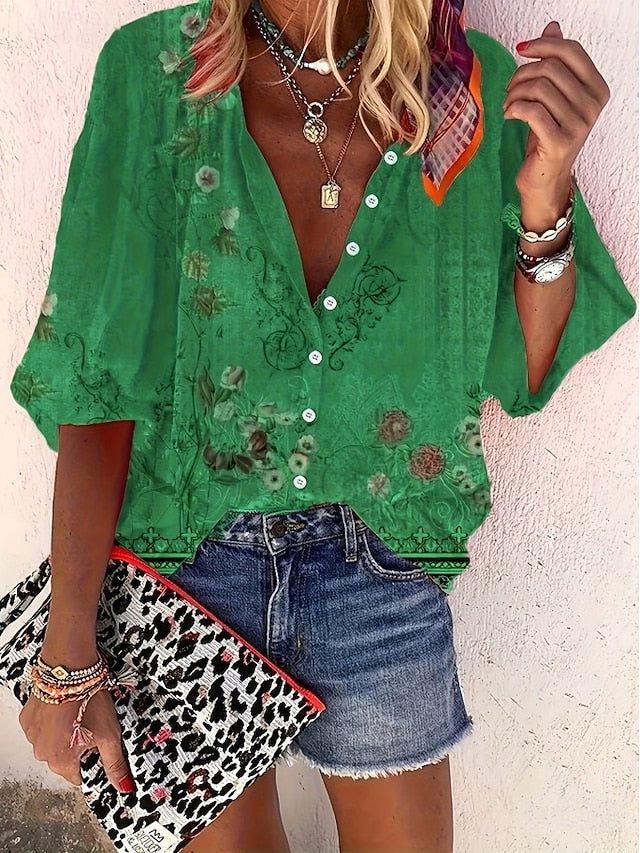 Women's Shirt Print Ombre Floral Graphic Bohemia Vintage