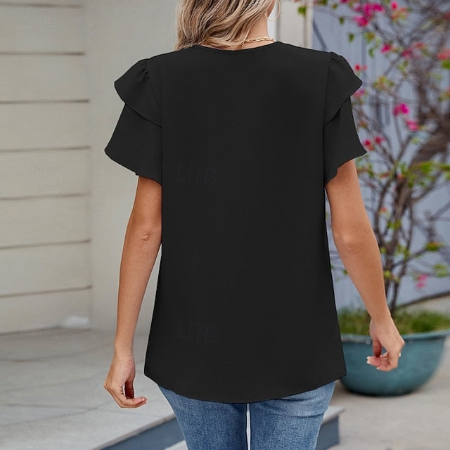 Women's Blouse Chiffon Tops Peplum Tops Plain Stylish Basic