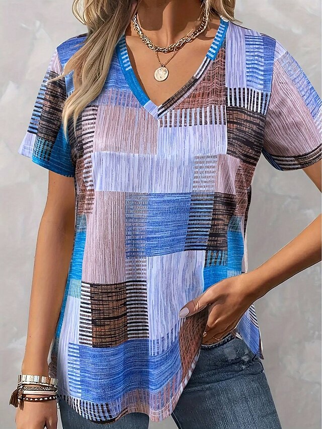 Women's Blouse Print Graphic Geometric Casual Short Sleeve