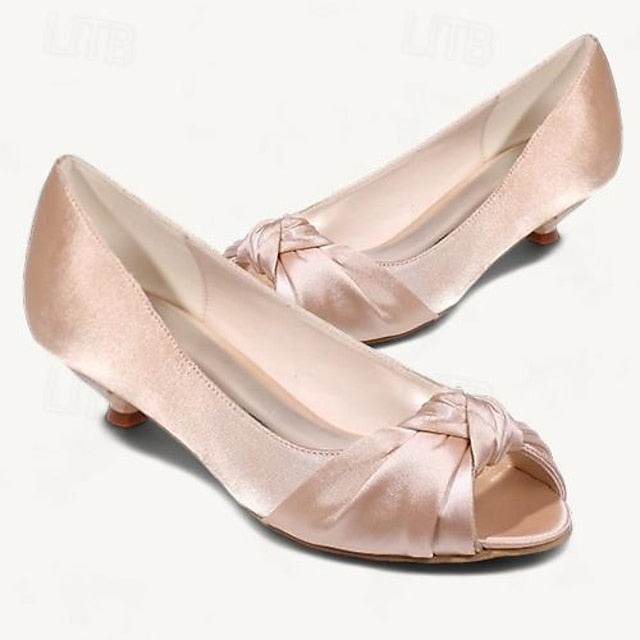 Heels Blush - Satin Women's Peep-Toe Kitten Pink Elegant