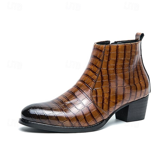 Boots Pattern Brown Men's - Ankle Faux Leather Crocodile