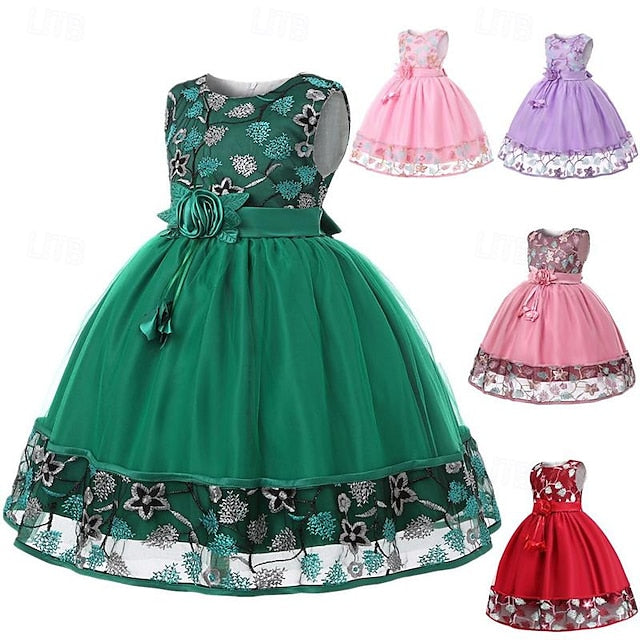 3D Dress Flower Girls' Girl Sleeveless Party