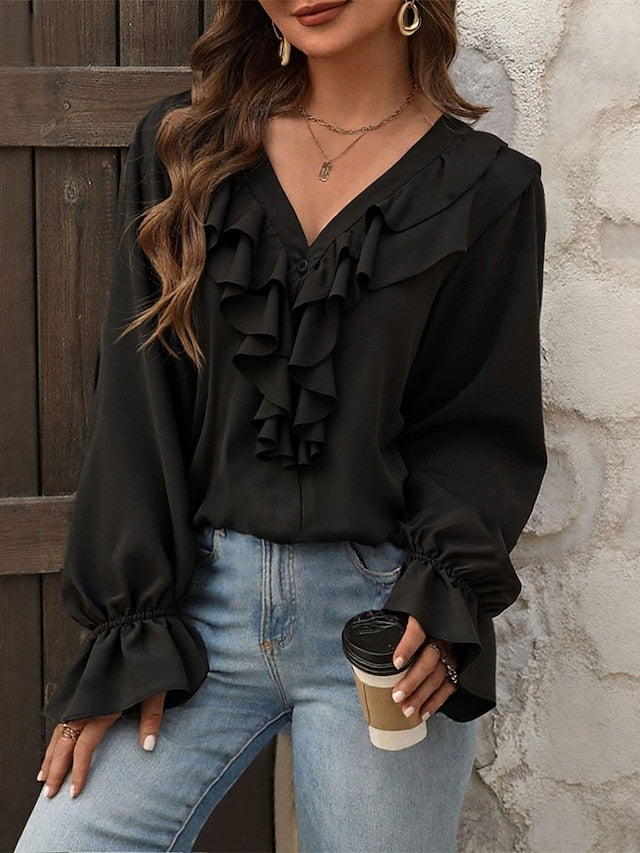 Women's Shirt Elegant Dressy Satin Top Ruched Ruffle