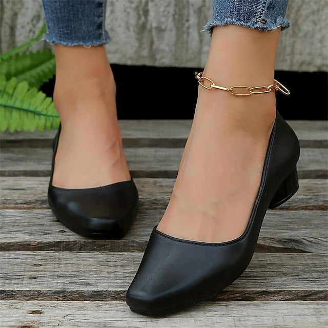 Classic Black Pumps Round Low Toe Women's – Heel Slip-On