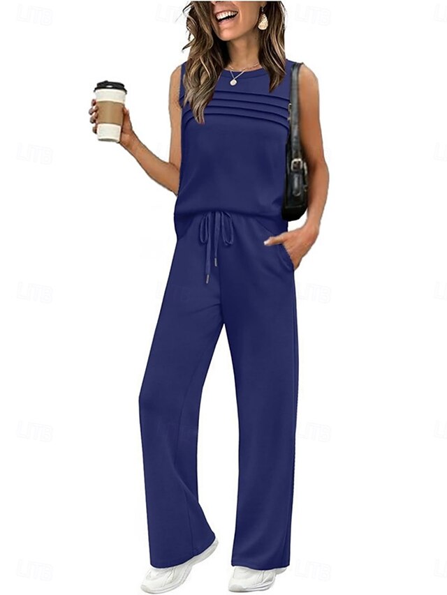 Women's Camis Pants Sets Bolero Top Sleeveless Crew Neck