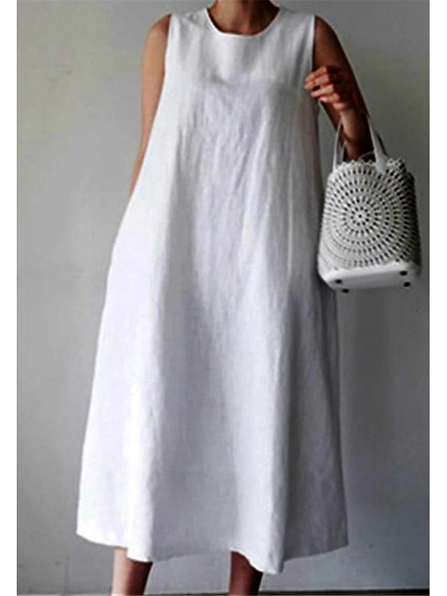 Women's White Wine Navy Blue Summer Spring Midi Dress Faux