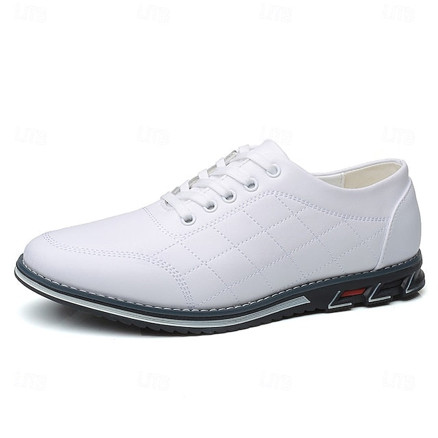 Men's - Stylish Sneakers Blue Quilted Leather Faux Lace-Up