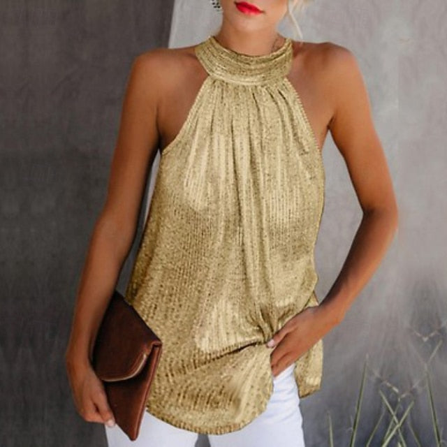 Women's T Shirt Sequins Plain Elegant Fashion Sleeveless