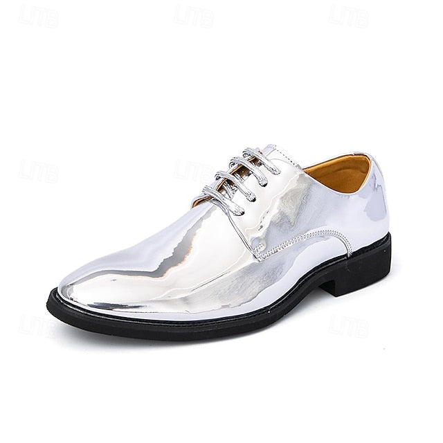 Lace-Up – Men Leather Patent Shiny for Sleek Gold Shoes