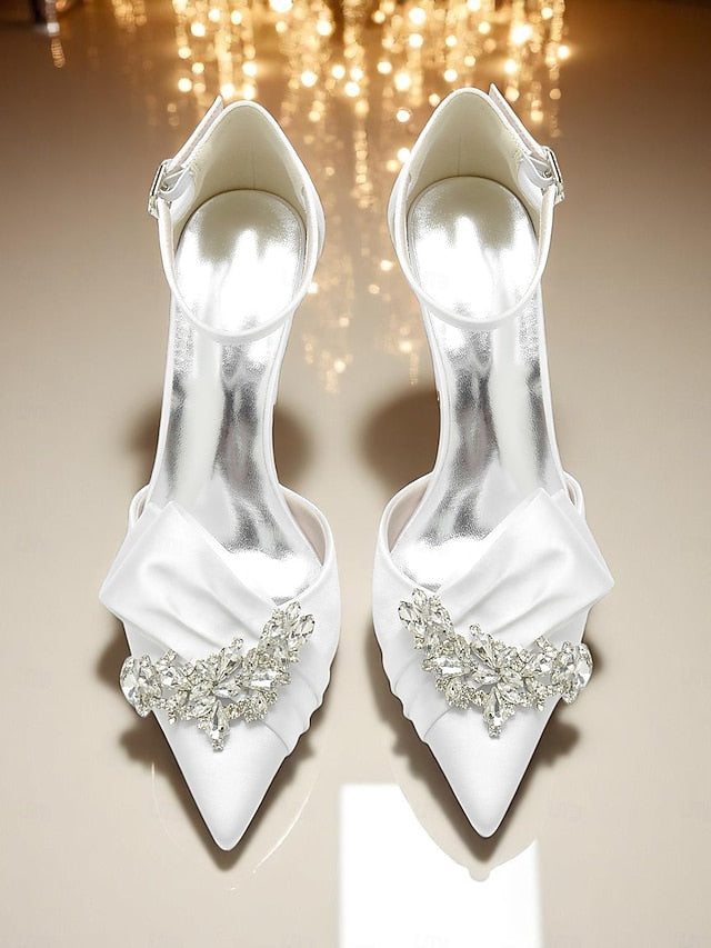 Heel with Satin Women's and Bow Block Crystal Pumps