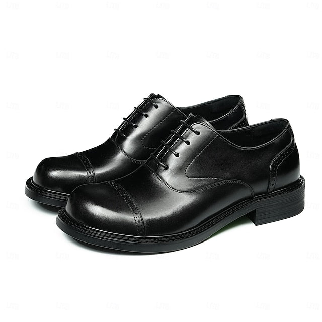 Men's Cap Leather Shoes- Genuine First Oxford Toe