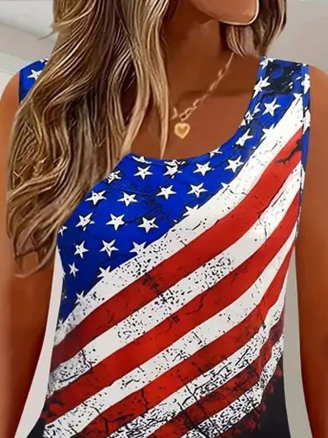 Women's Tank Top Print Flag Western Ethnic Sleeveless Crew