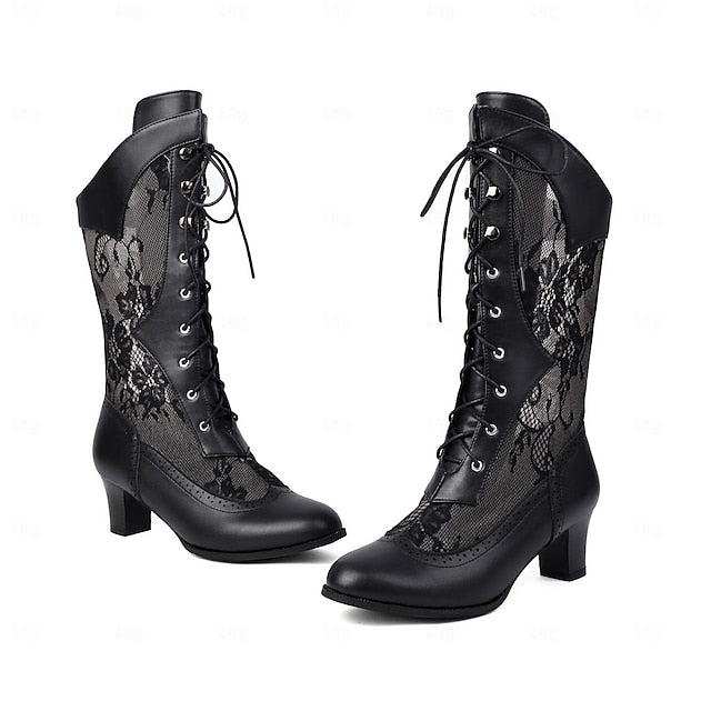 Lace-Up Victorian-Style Lace White Boots with Women's