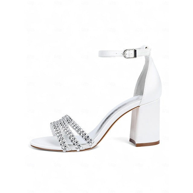 Heel Rhinestone Purple Women's Sandals with Block Satin