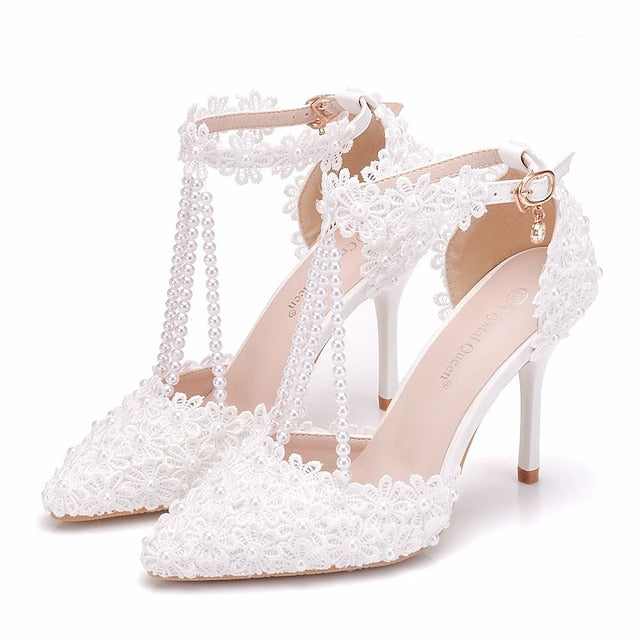 Wedding Bridal Heel Women's Lace High Shoes Pointed