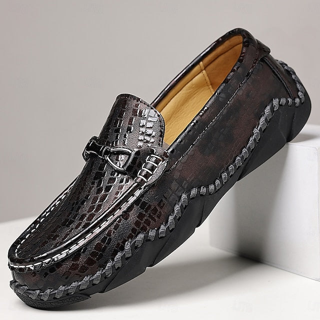 – Driving Black Crocodile Men’s Textured Moc-Toe Loafers