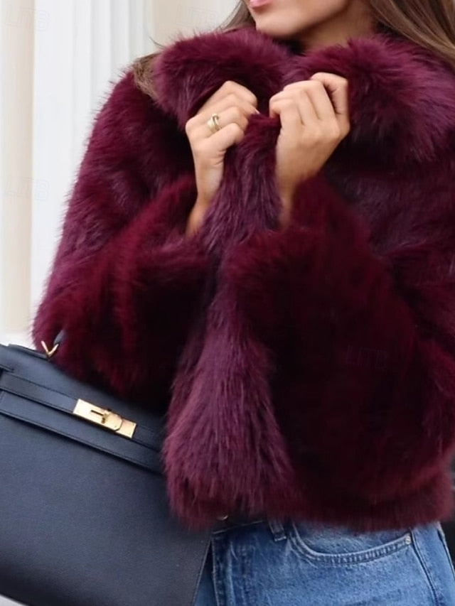 Coat Warm Leathers Faux Fur Furs Comfortable Women's