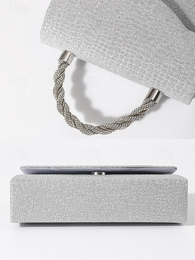 Handbag Women's – Rhinestone Silver with Handle Glitter