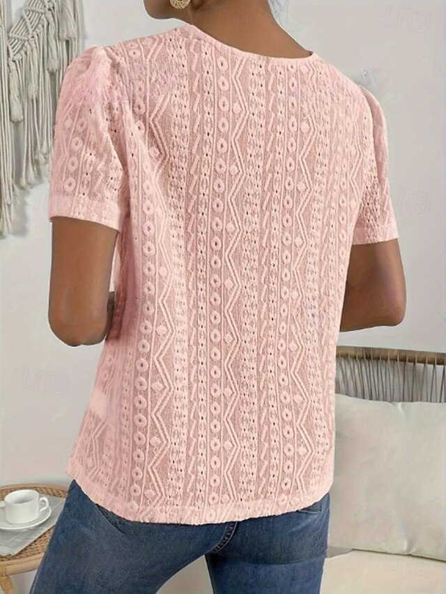 Women's T Shirt Lace Patchwork Plain Fashion Modern Casual