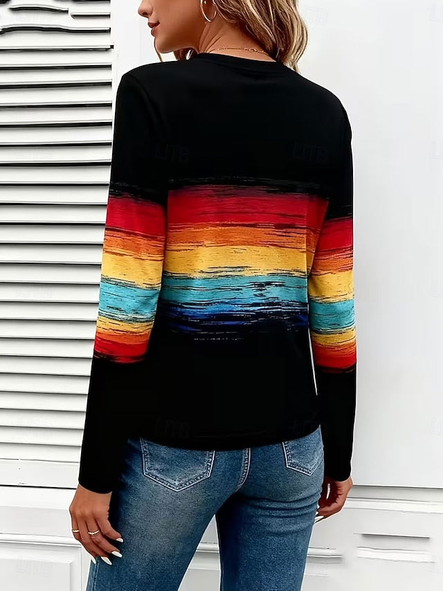 Women's T Shirt Print Graphic Striped Vintage Stylish