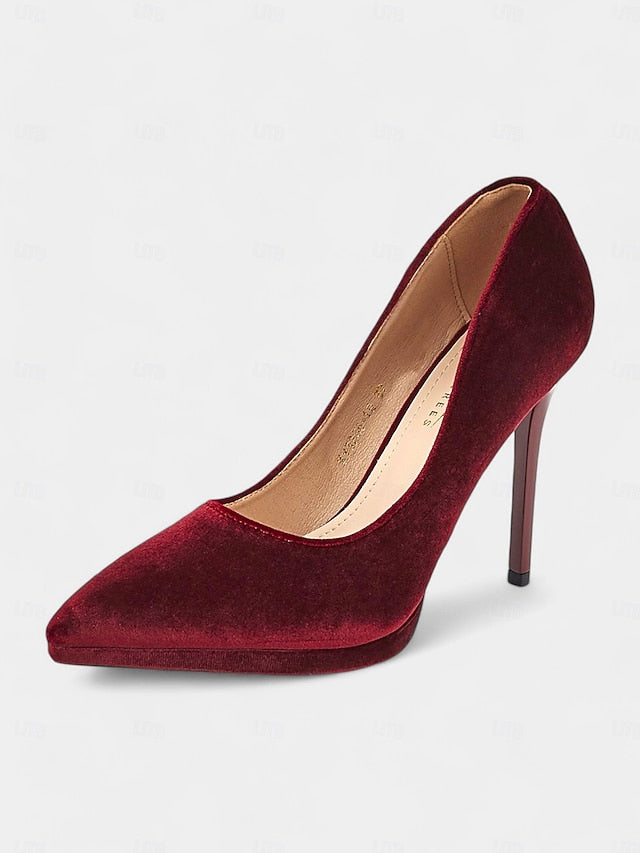 Pumps with Women's and Stiletto Velvet Burgundy Heel