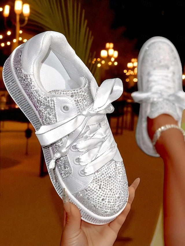 Rhinestone Lace-Up - Sparkly Glamorous Sneakers Women's