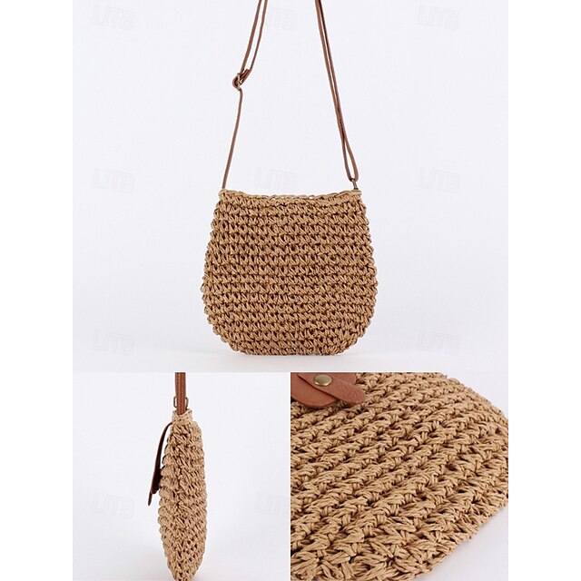 Women’s Bag Chic Leather - Strap Straw with Crossbody Woven
