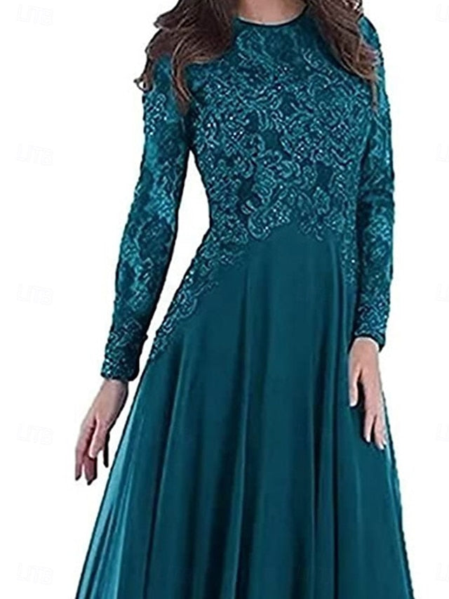 Party Dress Bride of Floor Mother the Elegant Neck Crew A-Line