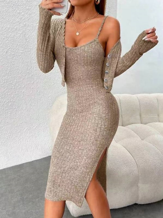 Women's Dress Set Sheath Dress Elegant Plain Split Maxi