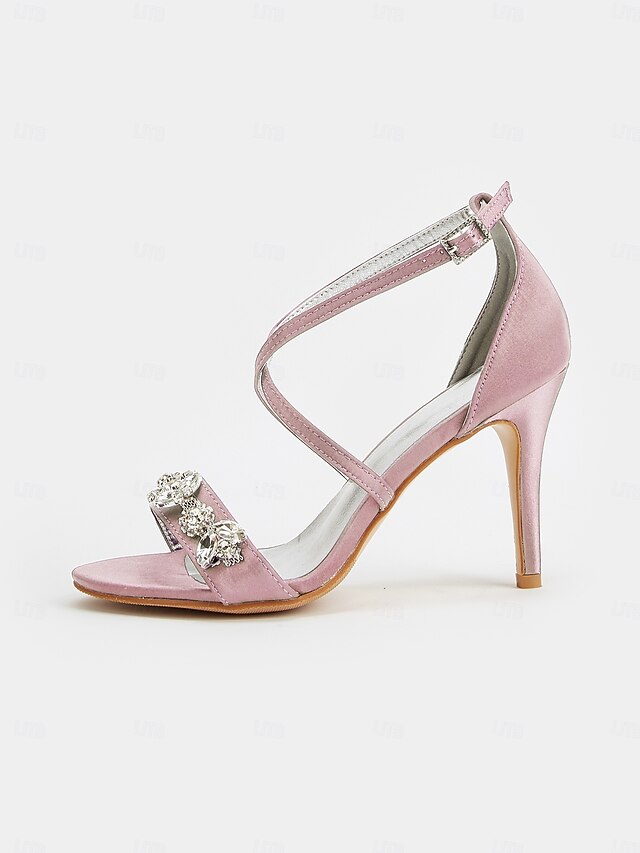 with Stiletto Rhinestone Heels Satin Women's Purple Straps