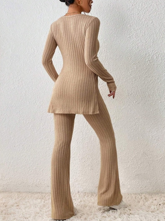 Women's Two Piece Sets Pants Sets Long Sleeve Round Neck