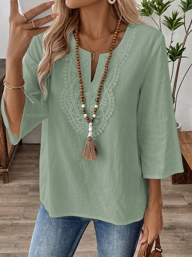 Women's Shirt Blouse Lace Tops Lace Solid Color Stylish