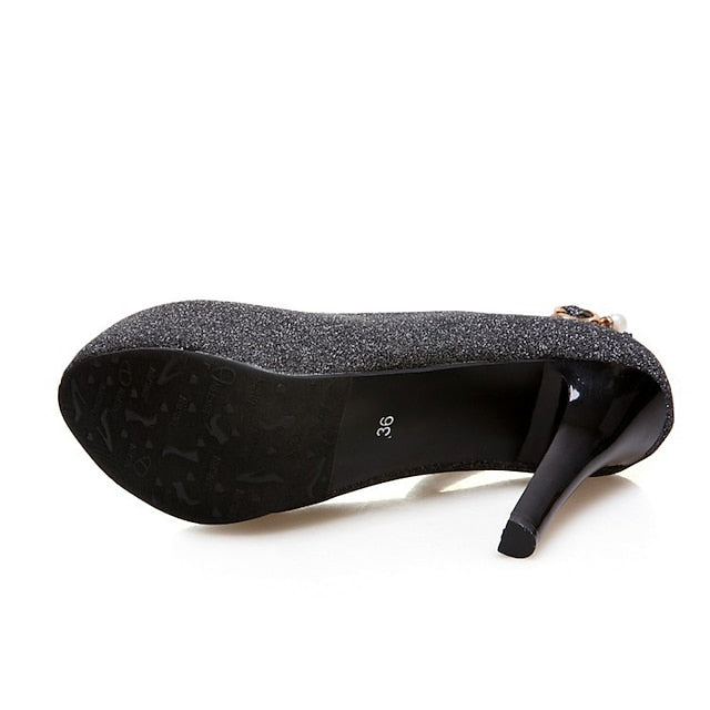 Silver Stiletto Platform with Ankle Glitter Heels Women's