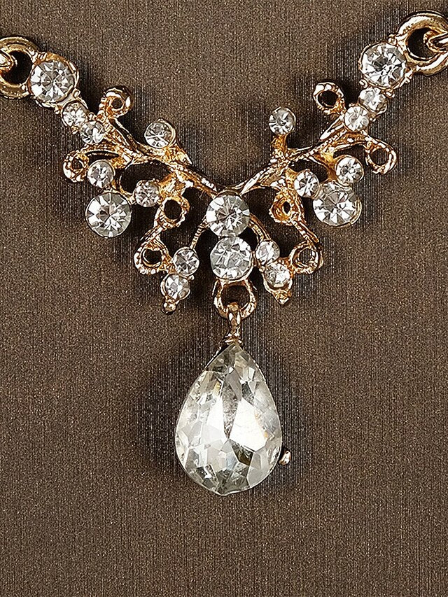 and Sparkling Diamond Set Crown Tiara Necklace – Gold-Plated