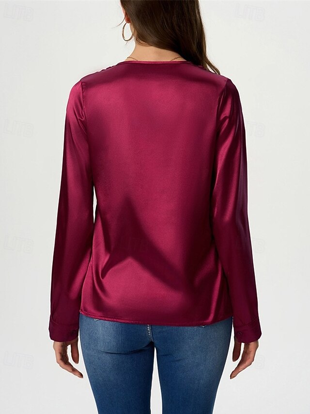 Women's Shirt Elegant Dressy Satin Top Solid Color Stylish