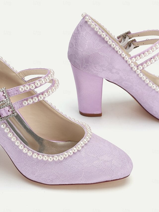 Pearl Lace Heels Women's Embellished - Jane Mary Purple